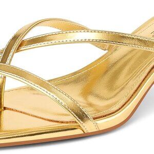 Women Kitten Heels Square Toe Flip Flop Sandals 2 Inch Thong Shoes Gold